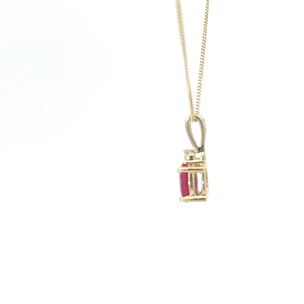 10K Yellow Gold Ruby and Diamond Necklace, 18"