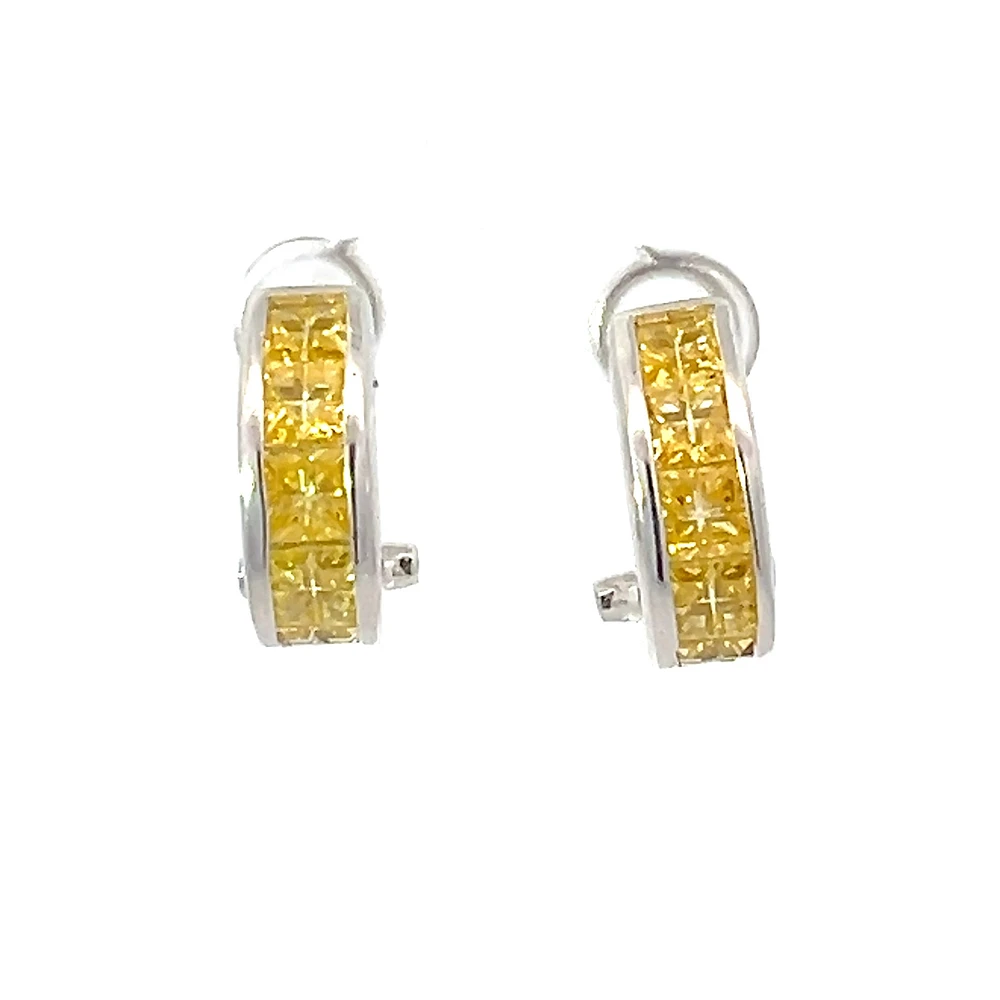 925 Silver Earrings with Princess cut Yellow Cubic Zirconia