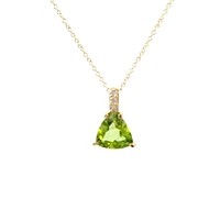 10K Yellow Gold 8mm Trillion Cut Peridot and 0.059cttw Diamond Pendant - 18 inches