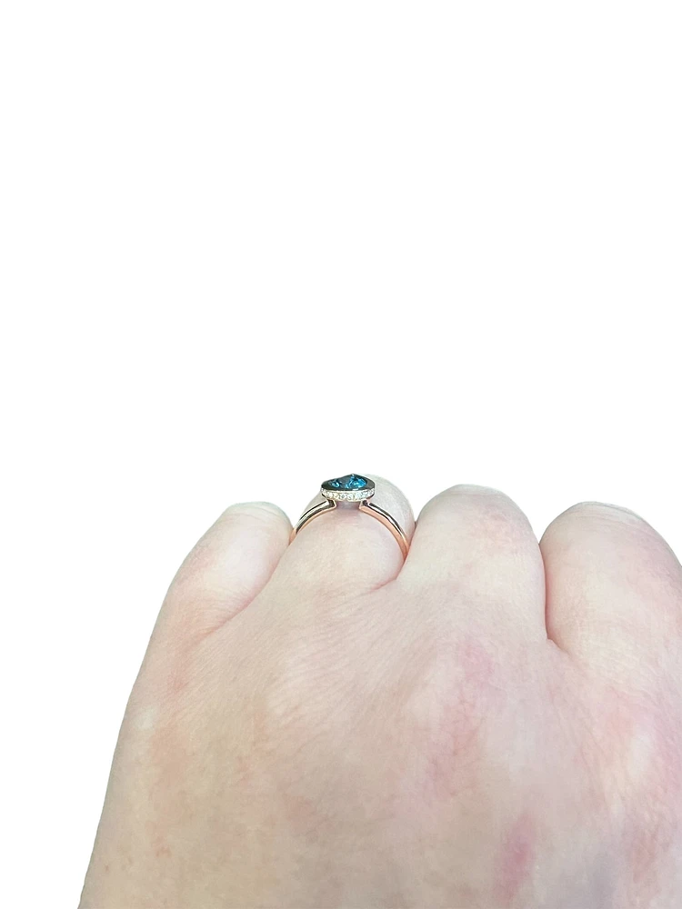 14K Rose Gold 0.91cttw Blue Topaz and 0.09cttw Diamond Ring - Size 6