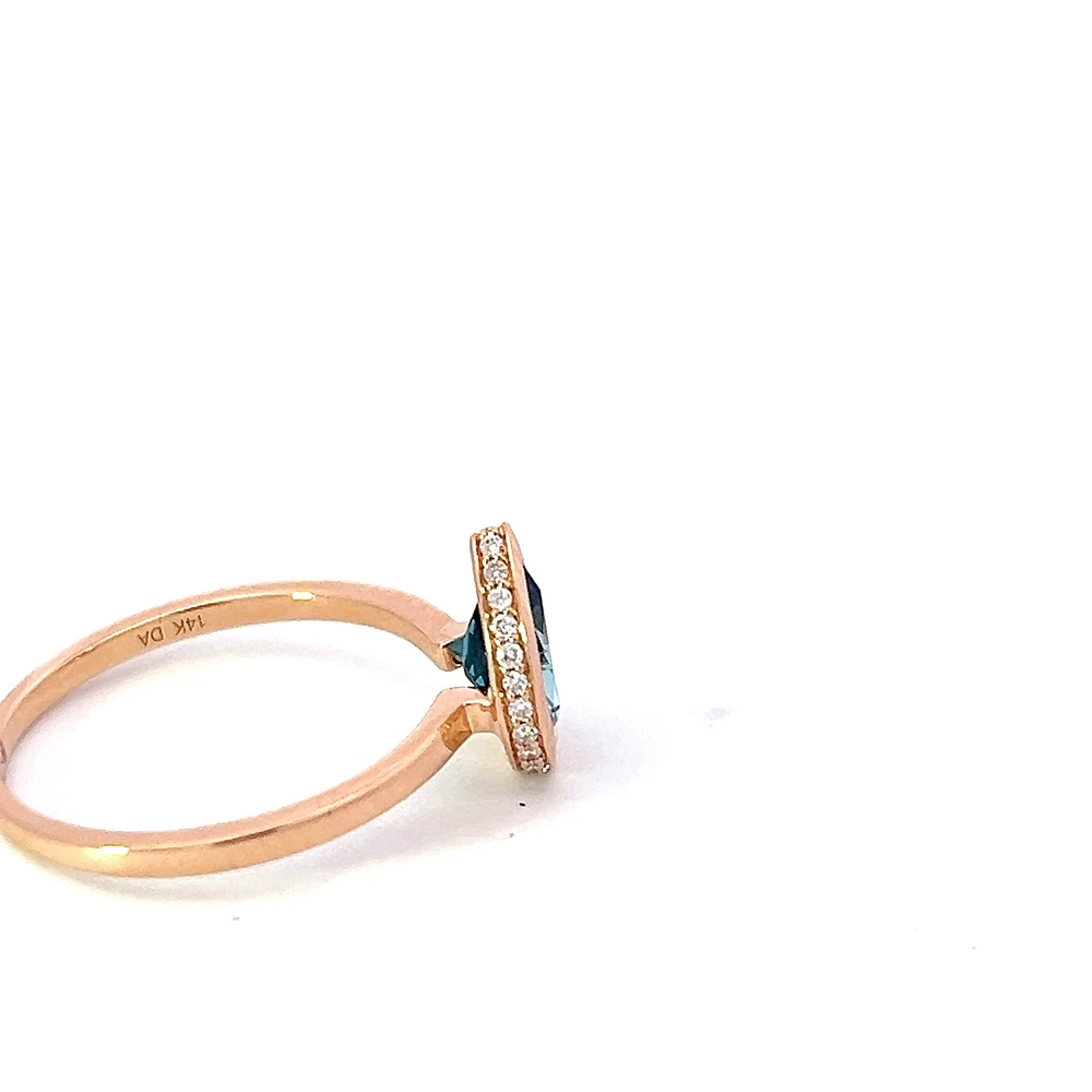 14K Rose Gold 0.91cttw Blue Topaz and 0.09cttw Diamond Ring - Size 6