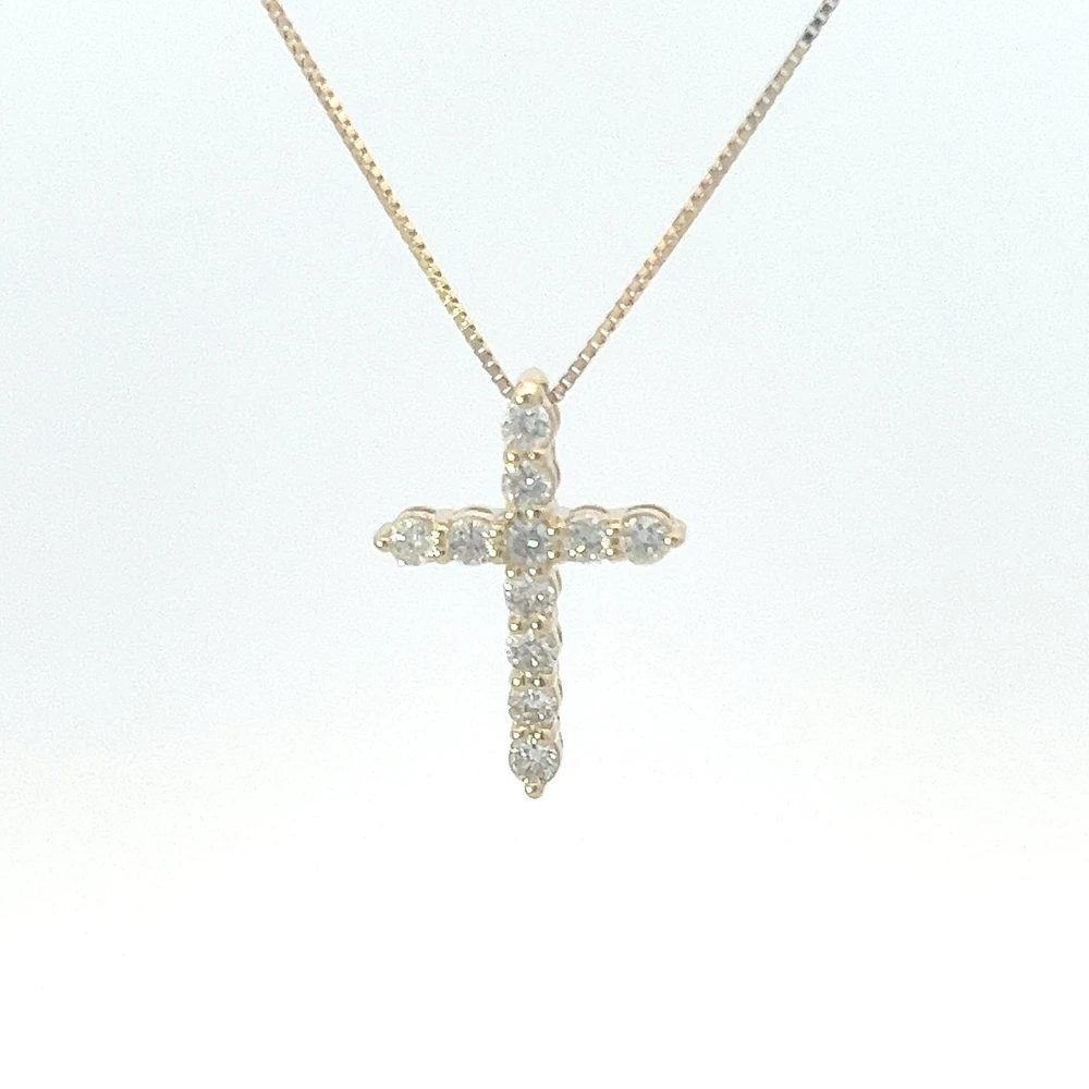 10K Yellow Gold 0.25 cttw Diamond Cross Pendant, 18"