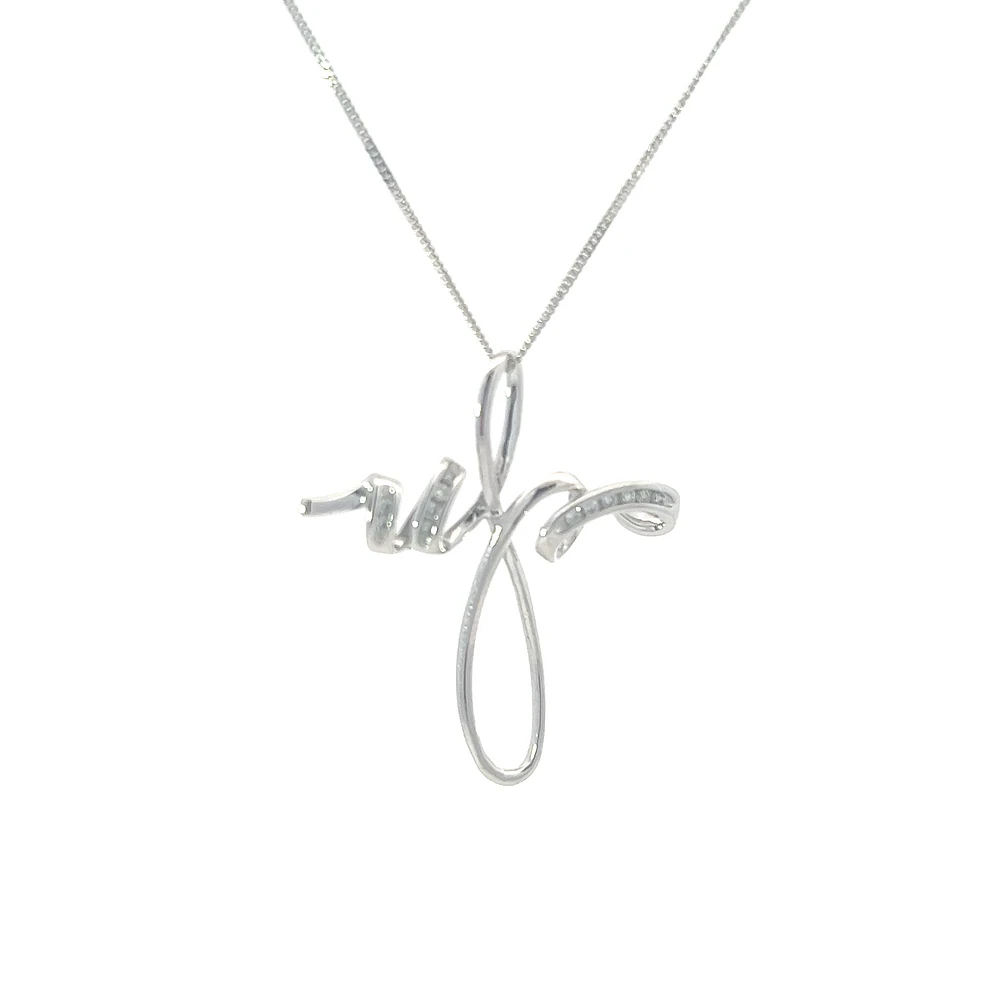 10K White Gold 0.06 cttw Diamond Cross Pendant, 18"