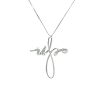 10K White Gold 0.06 cttw Diamond Cross Pendant, 18"