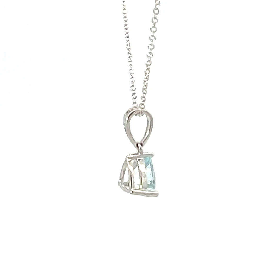 10K White Gold 6.0mm Trillion Cut Aquamarine Pendant - 18"