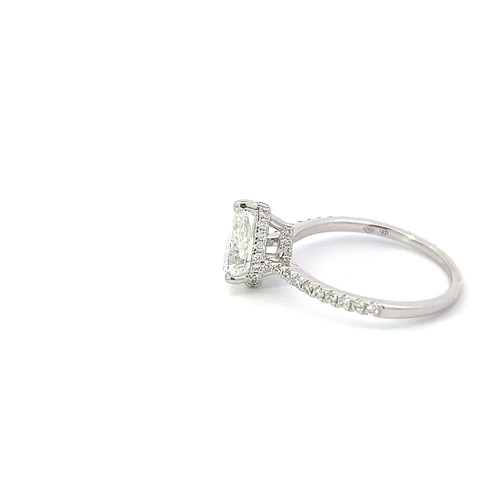 18K White Gold 1.25cttw Pear Shape and Hidden Halo Lab Grown Diamond Engagement Ring