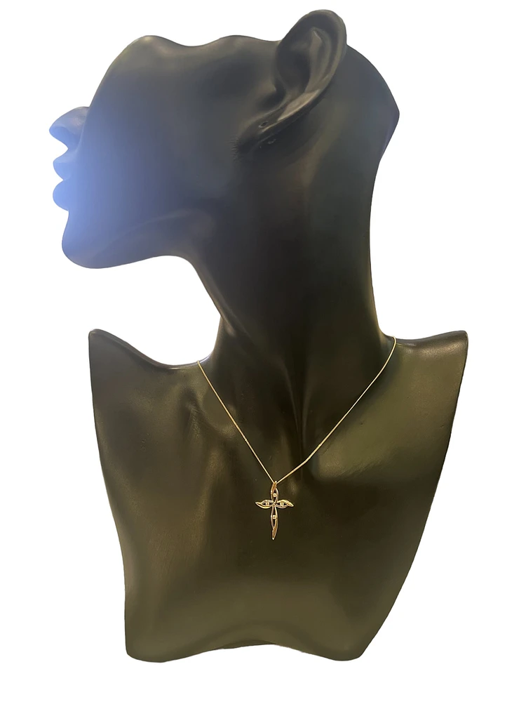 10K White and Yellow Gold 0.08 cttw Diamond Cross Pendant, 18"