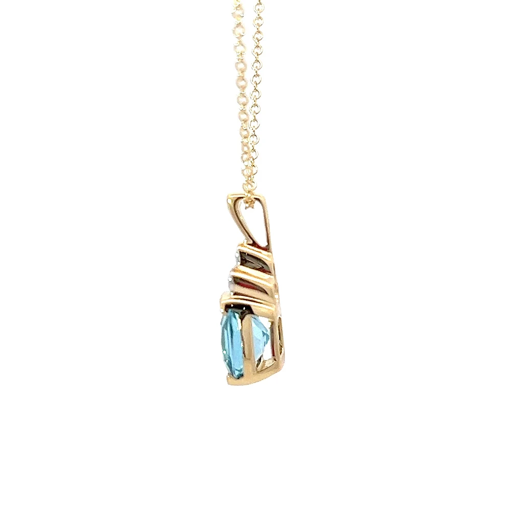 10K Yellow Gold Swiss Blue Topaz and Diamond Pendant, 18"