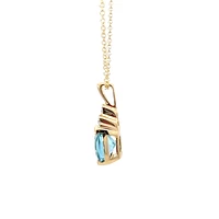 10K Yellow Gold Swiss Blue Topaz and Diamond Pendant, 18"