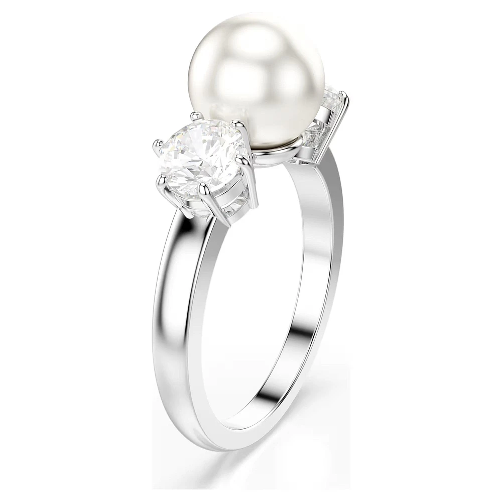 Swarovski - Matrix ring, Crystal pearl, Round cut, White, Rhodium plated Size 58 - 5689628