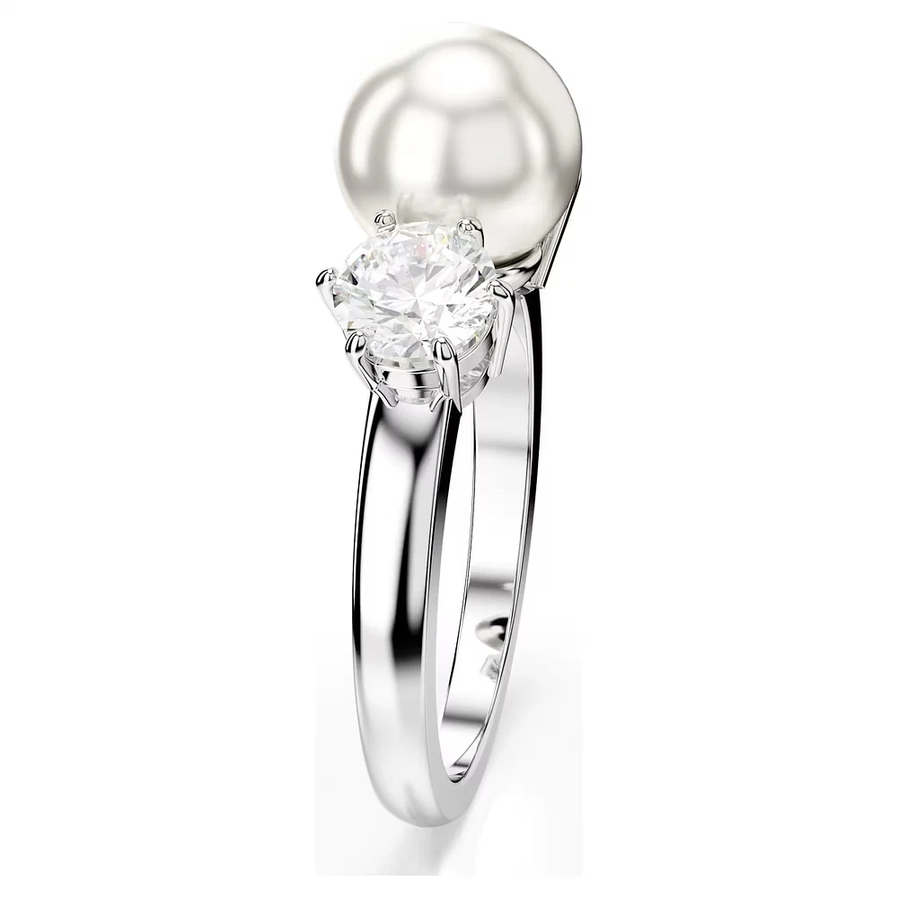 Swarovski - Matrix ring, Crystal pearl, Round cut, White, Rhodium plated Size 58 - 5689628