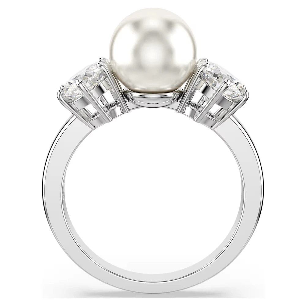 Swarovski - Matrix ring, Crystal pearl, Round cut, White, Rhodium plated Size 58 - 5689628