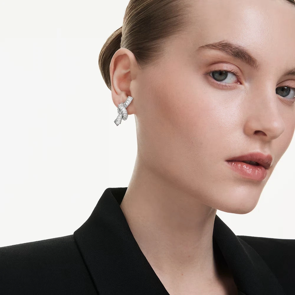 Swarovski Matrix earrings, Baguette cut, Knot, White, Rhodium plated 5727040