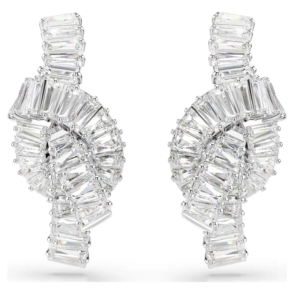 Swarovski Matrix earrings, Baguette cut, Knot, White, Rhodium plated 5727040