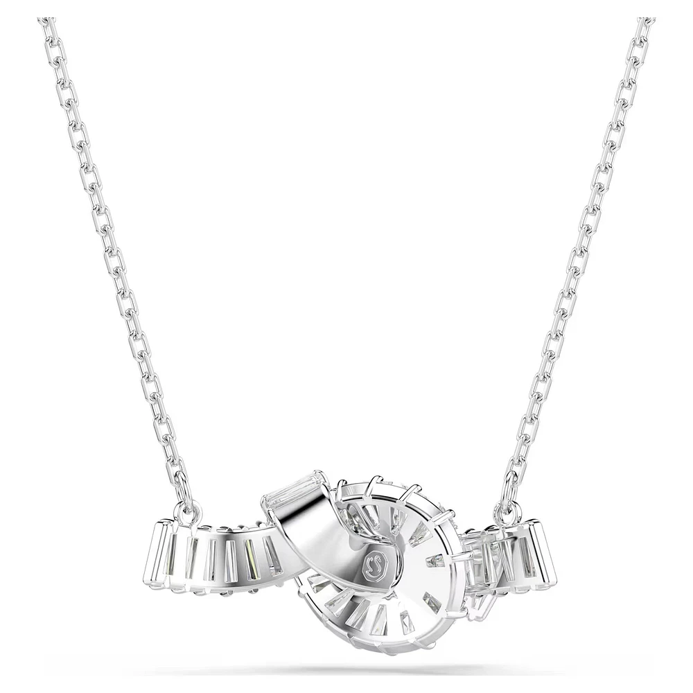 Swarovski Matrix pendant, Baguette cut, Knot, White, Rhodium plated 5728553