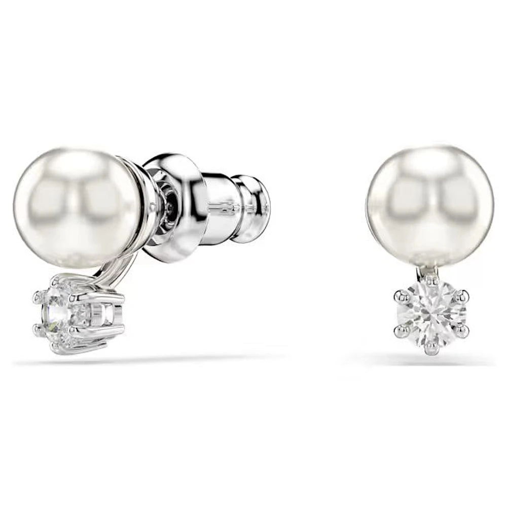 Swarovski - Matrix stud earrings, Crystal pearl, Round cut, White, Rhodium plated - 5694225/5701604 (SS)