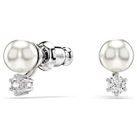 Swarovski - Matrix stud earrings, Crystal pearl, Round cut, White, Rhodium plated - 5694225/5701604 (SS)