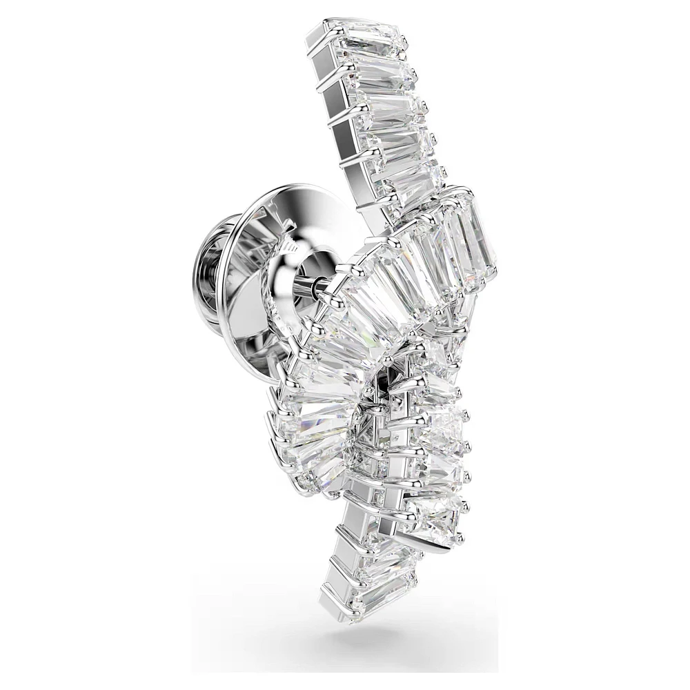 Swarovski Matrix tack pin, Baguette cut, Knot, White, Rhodium plated 5731102