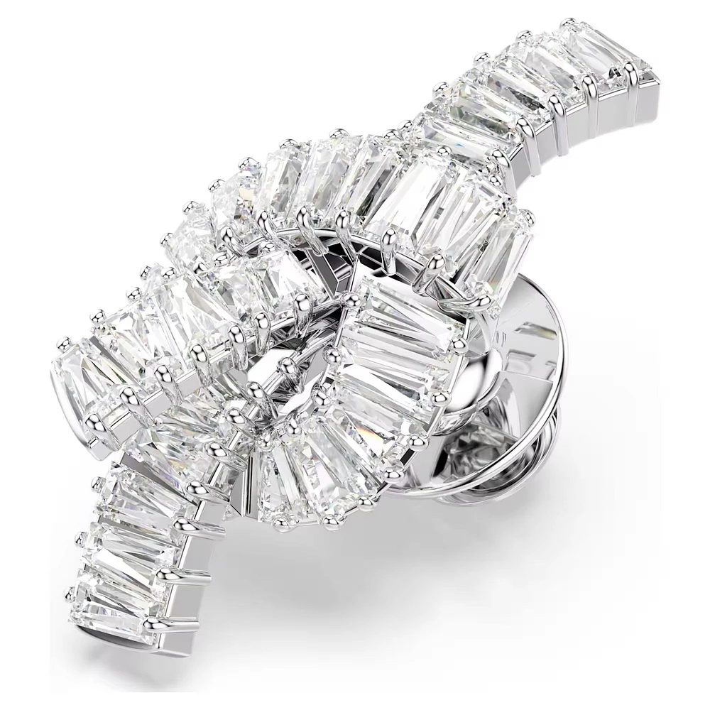 Swarovski Matrix tack pin, Baguette cut, Knot, White, Rhodium plated 5731102