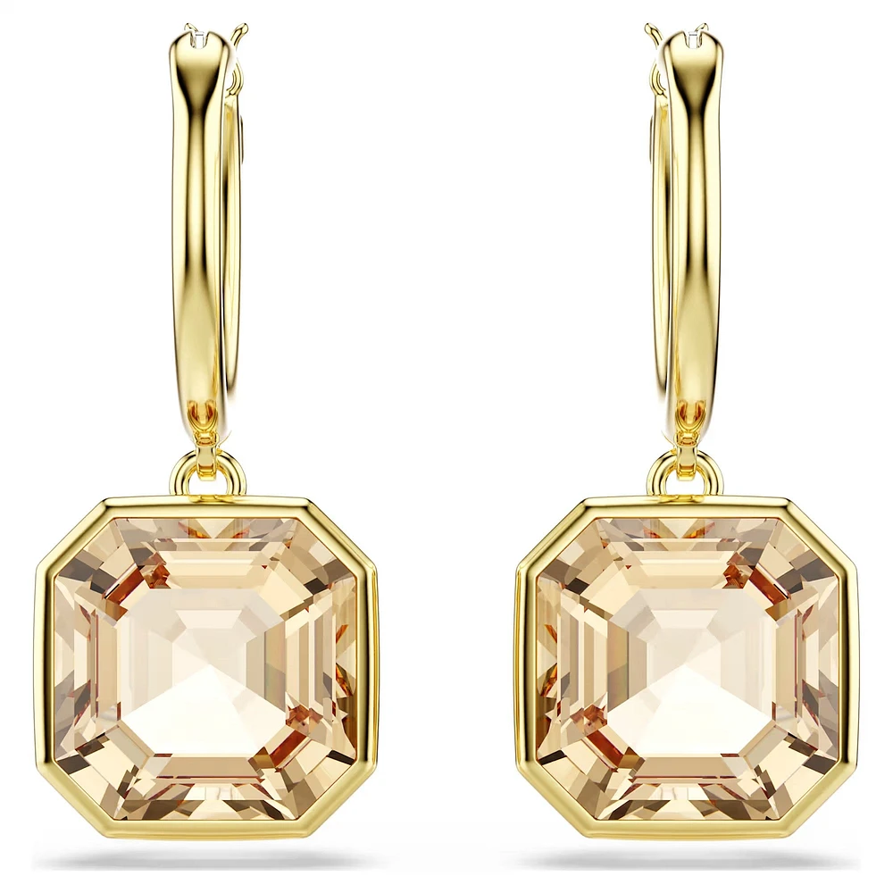Swarovski Millenia drop earrings, Square cut, Caramel, Gold-tone plated 5731148