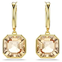 Swarovski Millenia drop earrings, Square cut, Caramel, Gold-tone plated 5731148