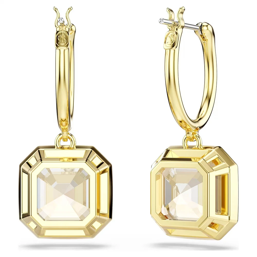 Swarovski Millenia drop earrings, Square cut, Caramel, Gold-tone plated 5731148