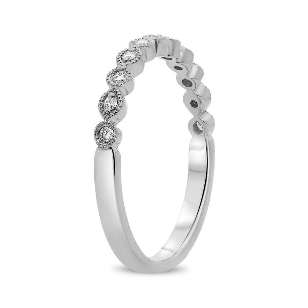 14K White Gold 0.09cttw Diamond Milgrain Band