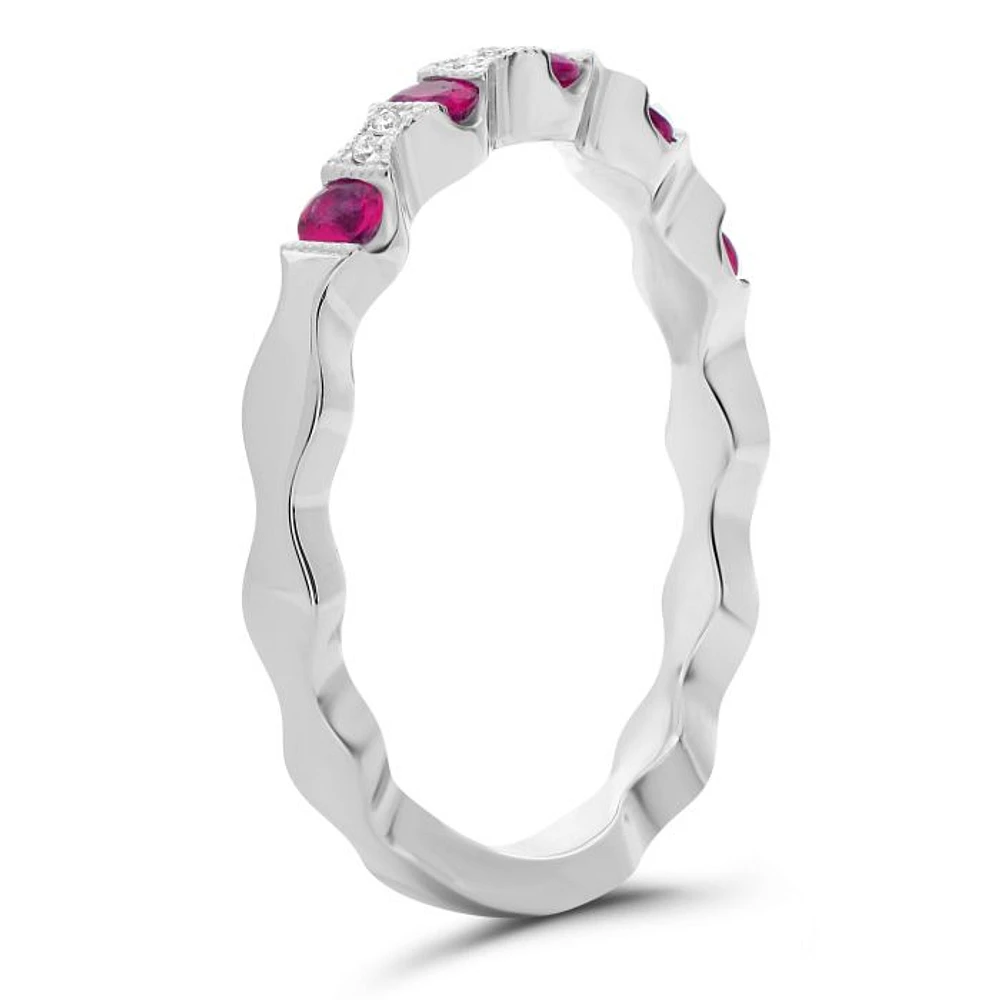 14K White Gold Ruby & Diamond Ring