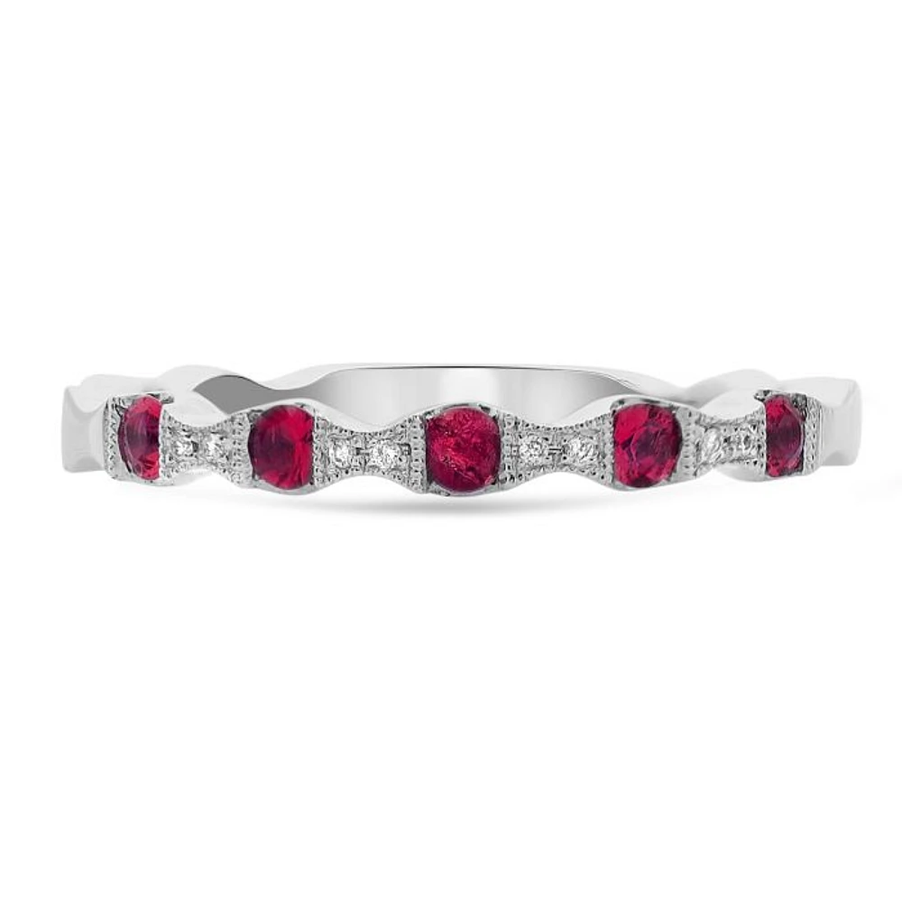 14K White Gold Ruby & Diamond Ring