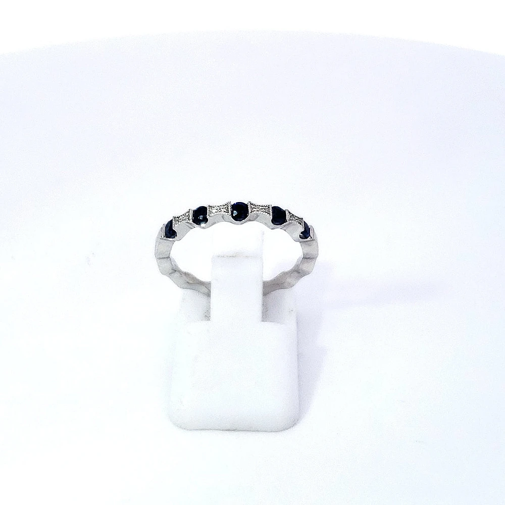 14K White Gold Sapphire & Diamond Ring