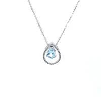14K White Gold Aquamarine and Diamond Pendant, 18"