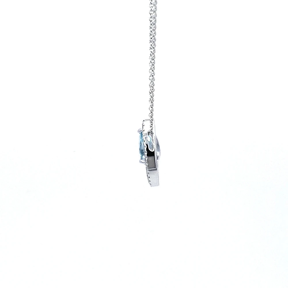 14K White Gold Aquamarine and Diamond Pendant, 18"