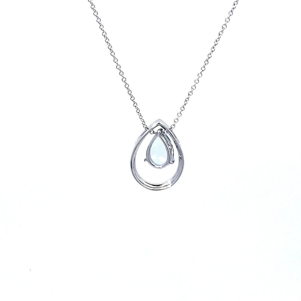 14K White Gold Aquamarine and Diamond Pendant, 18"