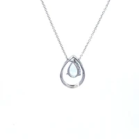 14K White Gold Aquamarine and Diamond Pendant, 18"