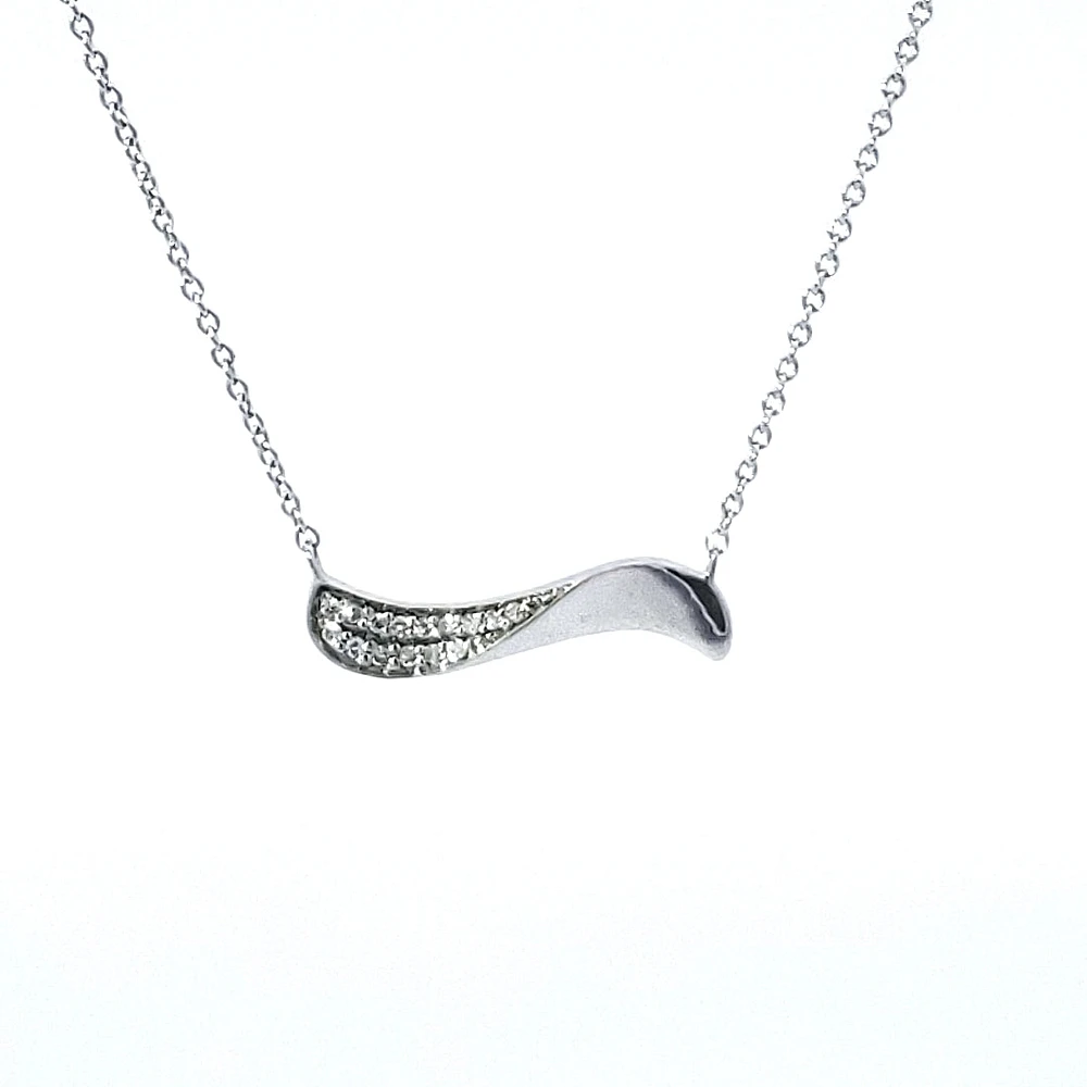 14K White Gold Diamond Wave Pendant, 18"