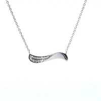 14K White Gold Diamond Wave Pendant, 18"