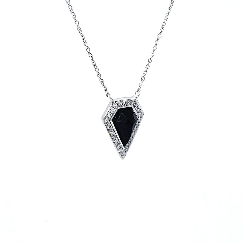 14K White Gold 0.78 Onyx & 0.10cttw Diamond Pendant