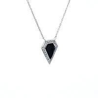 14K White Gold 0.78 Onyx & 0.10cttw Diamond Pendant