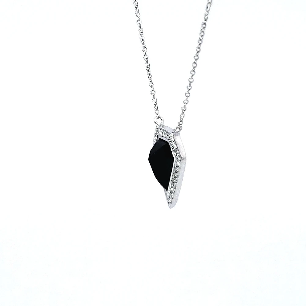 14K White Gold 0.78 Onyx & 0.10cttw Diamond Pendant