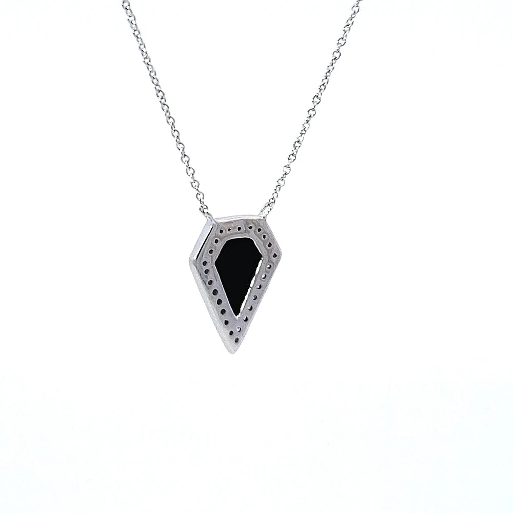 14K White Gold 0.78 Onyx & 0.10cttw Diamond Pendant