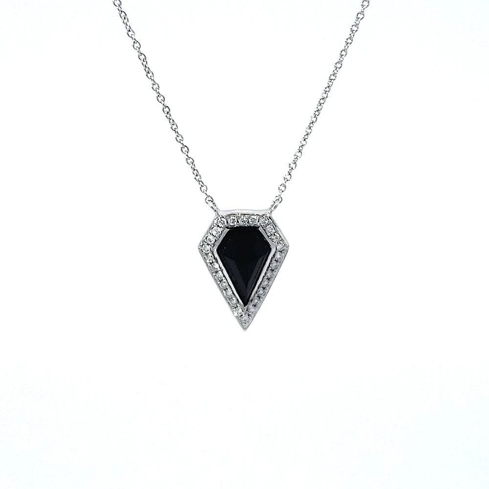 14K White Gold 0.78 Onyx & 0.10cttw Diamond Pendant