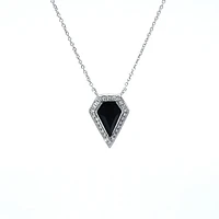 14K White Gold 0.78 Onyx & 0.10cttw Diamond Pendant