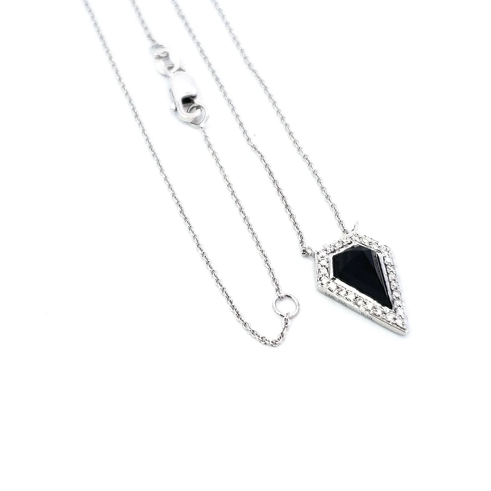 14K White Gold 0.78 Onyx & 0.10cttw Diamond Pendant