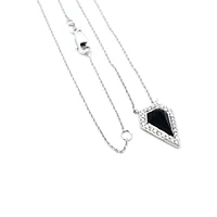 14K White Gold 0.78 Onyx & 0.10cttw Diamond Pendant