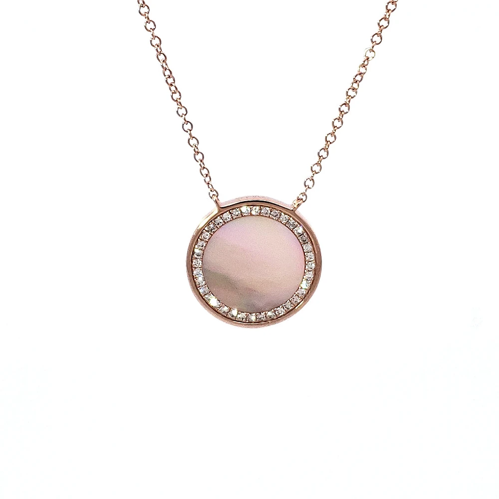 14K Rose Gold 0.11 cttw Diamond and Mother of Pearl Pendant