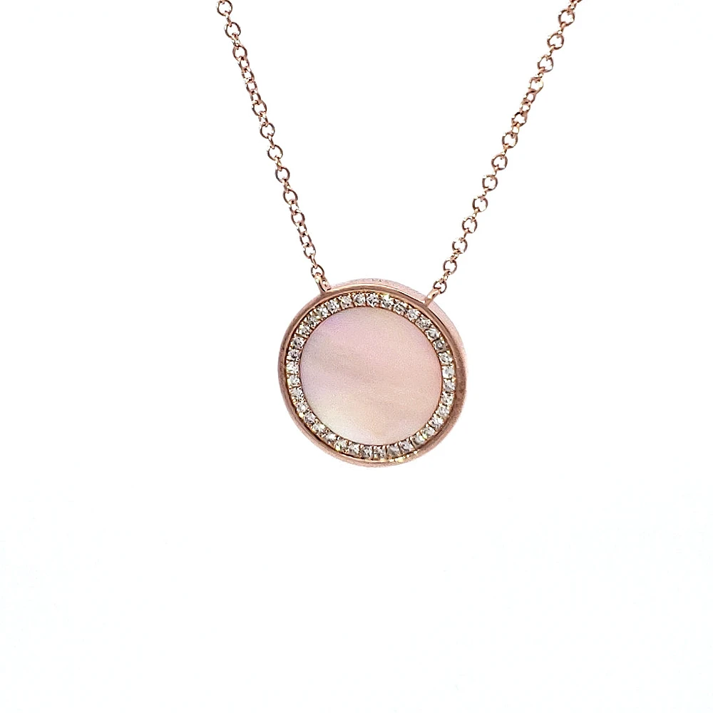 14K Rose Gold 0.11 cttw Diamond and Mother of Pearl Pendant
