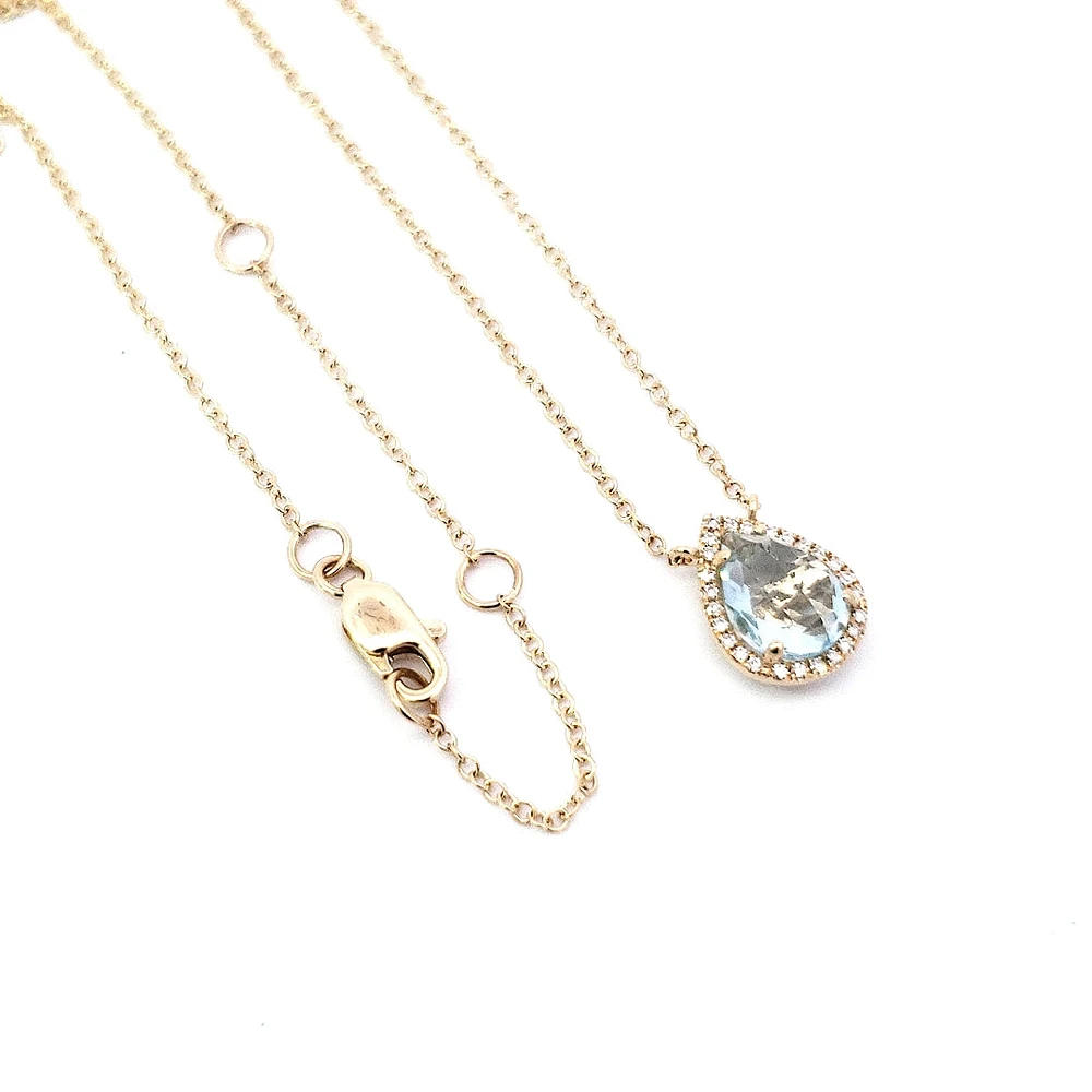 14K Yellow Gold Aquamarine and 0.06cttw Diamond Pendant - 18"