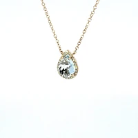 14K Yellow Gold Aquamarine and 0.06cttw Diamond Pendant - 18"