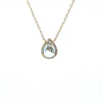 14K Yellow Gold Aquamarine and 0.06cttw Diamond Pendant - 18"