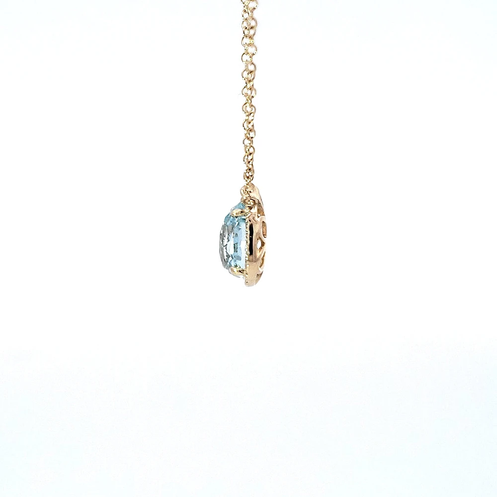 14K Yellow Gold Aquamarine and 0.06cttw Diamond Pendant - 18"